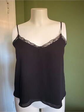 Shinestar Black Lace-Trim Camisole Tank